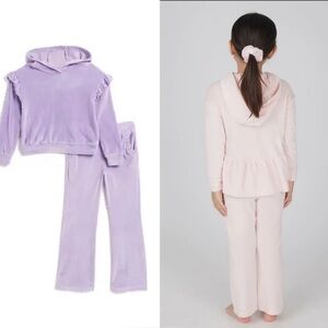 2 sets of 90 Degree By Reflex Toddler Velour Lil Hoodie and Velour Pant Set NWOT